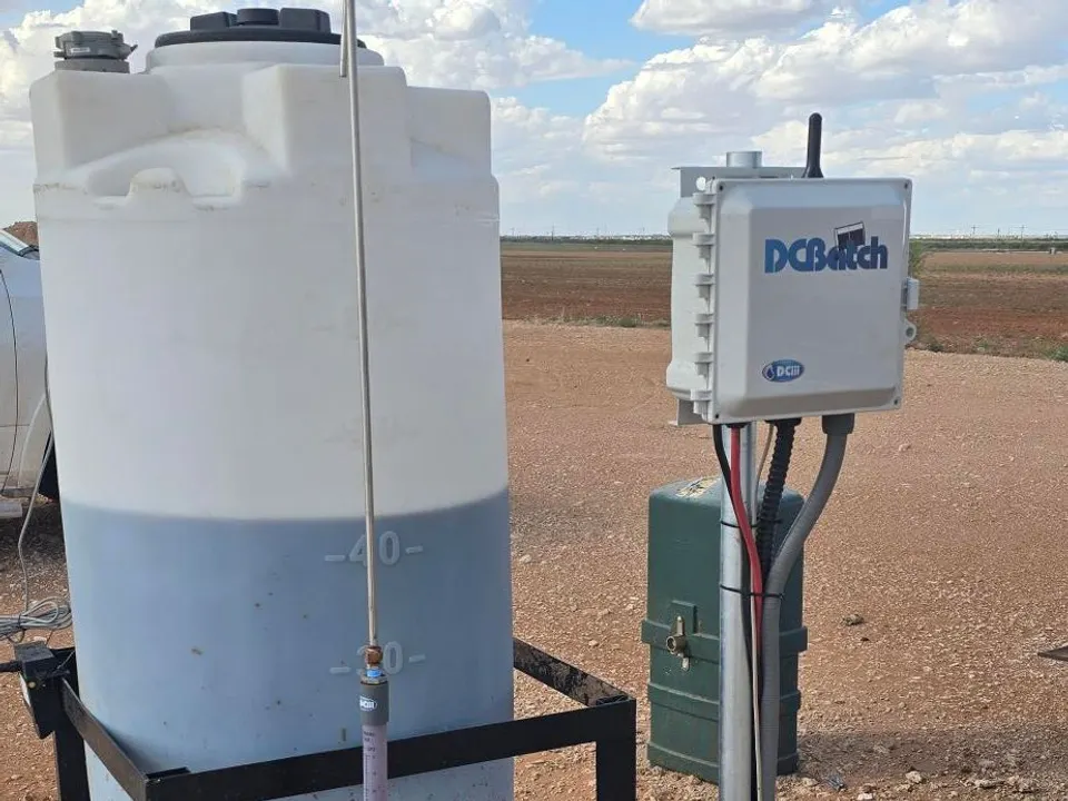 DCBatch controller installed beside a chemical tank in the field