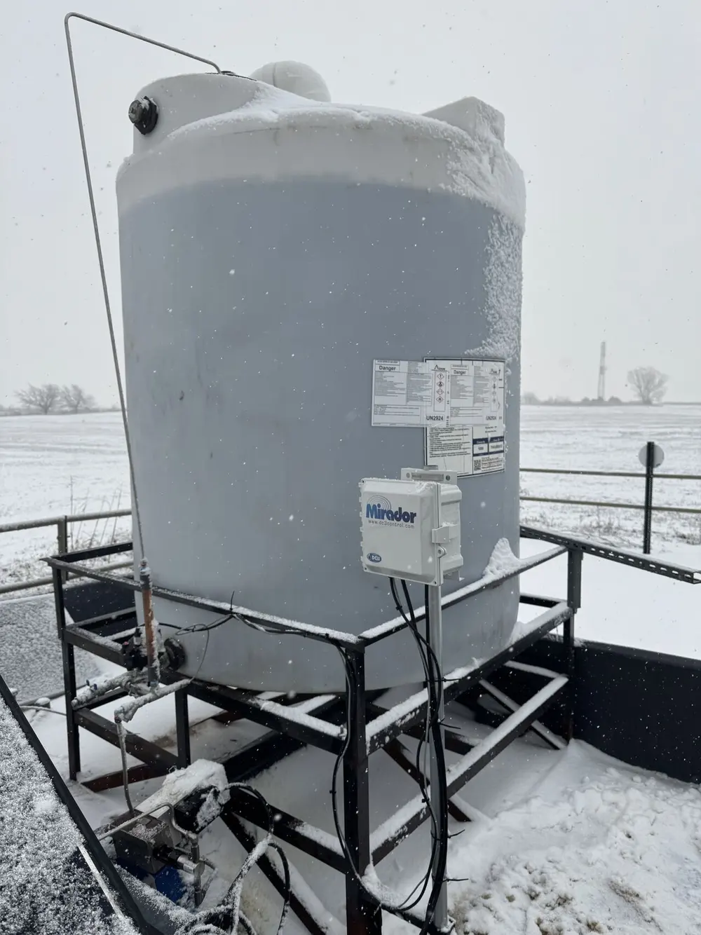 Mirador controller on a chemical tank in snow