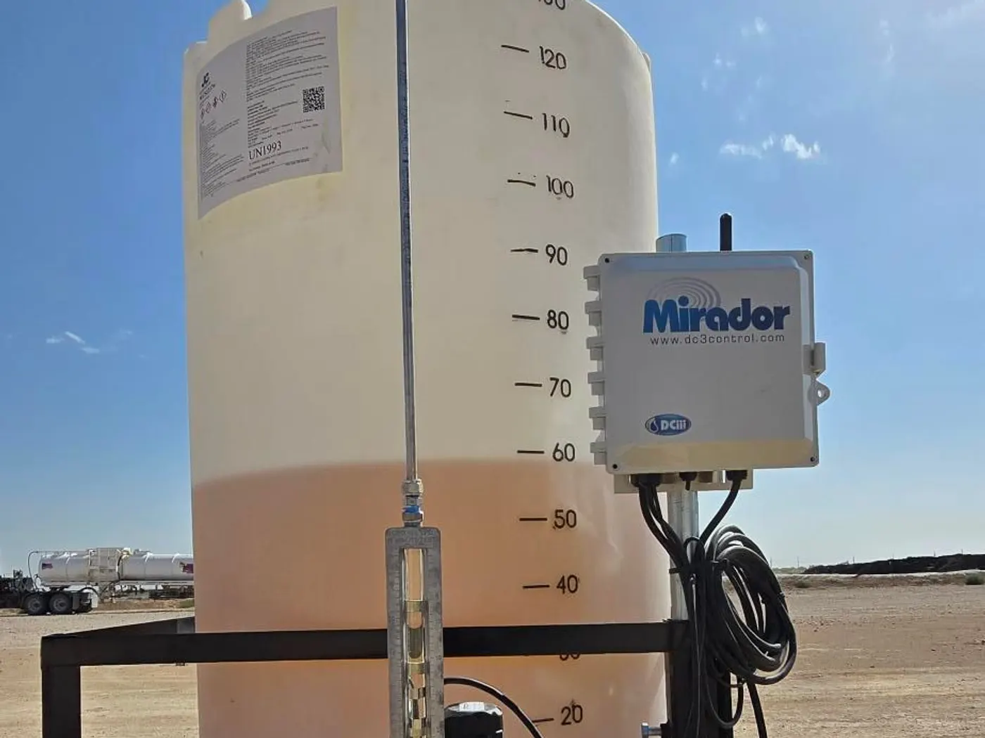 Mirador controller mounted on a chemical tank in the field