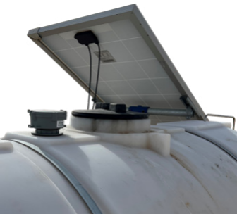 DCTLM radar level monitor with solar panel mounted on horizontal tank